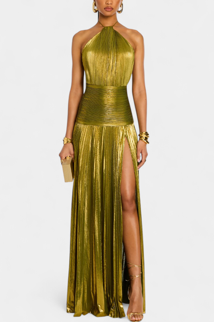 Damen Elegantes Metallic Kleid | Maxi
