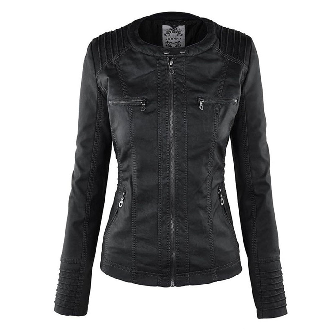 Elina | Wetterfeste Damen Lederjacke mit Abnehmbarer Kapuze