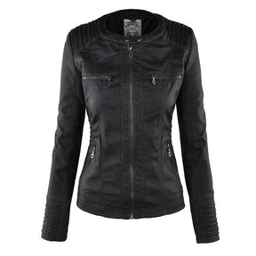 Elina | Wetterfeste Damen Lederjacke mit Abnehmbarer Kapuze