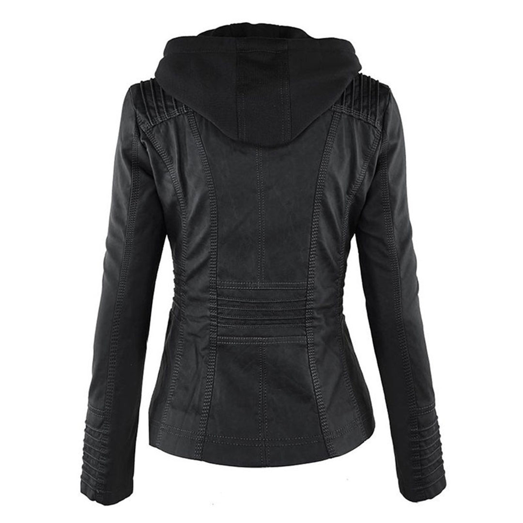 Elina | Wetterfeste Damen Lederjacke mit Abnehmbarer Kapuze
