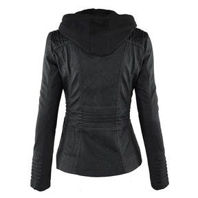 Elina | Wetterfeste Damen Lederjacke mit Abnehmbarer Kapuze