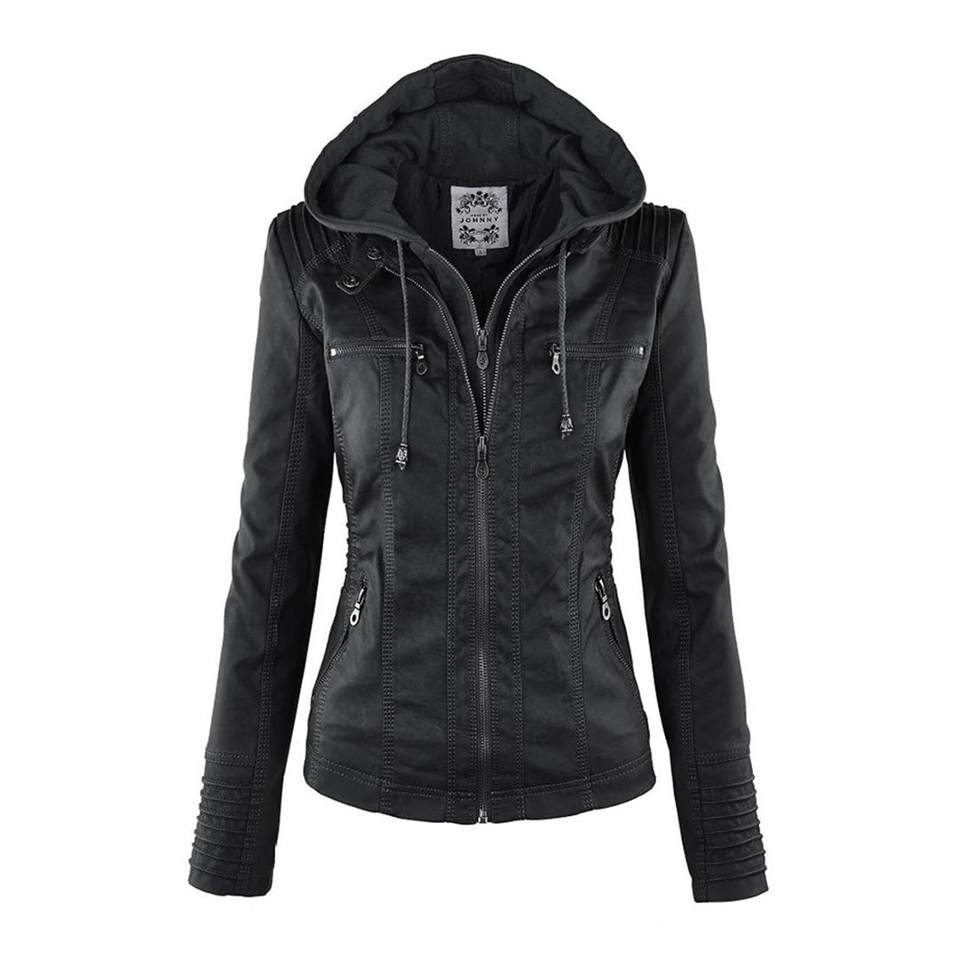 Elina | Wetterfeste Damen Lederjacke mit Abnehmbarer Kapuze