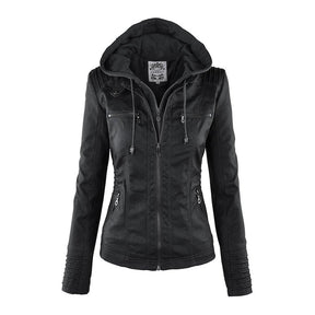 Elina | Wetterfeste Damen Lederjacke mit Abnehmbarer Kapuze