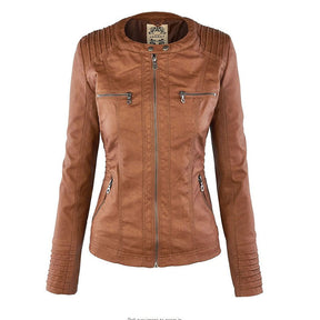 Elina | Wetterfeste Damen Lederjacke mit Abnehmbarer Kapuze
