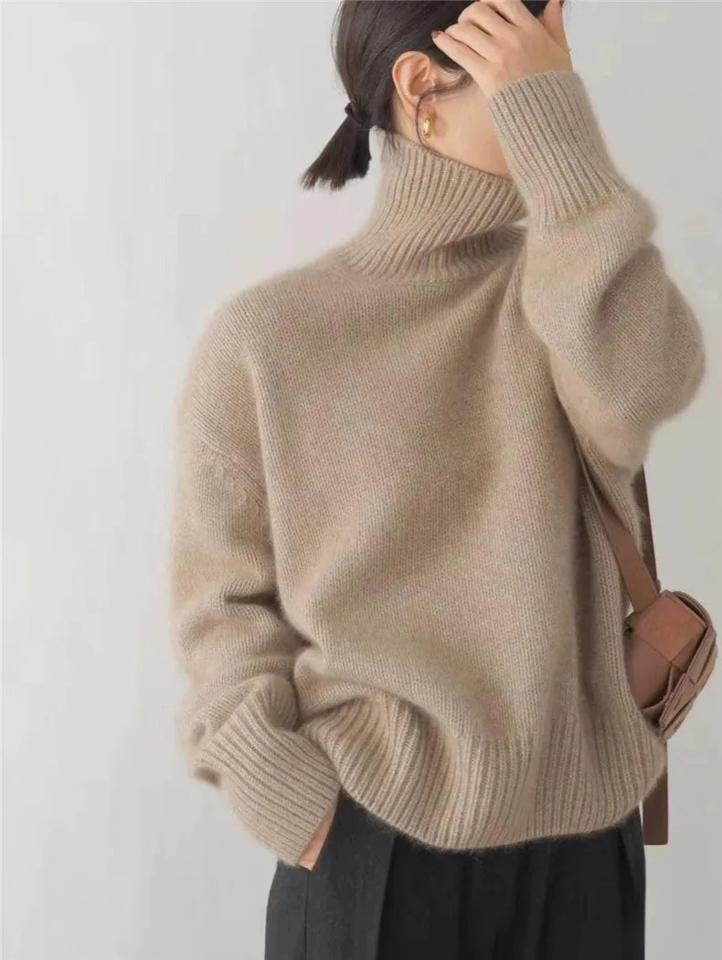 Damen Eleganter Hoher Kragen Pullover | Luxuriös Vielseitig