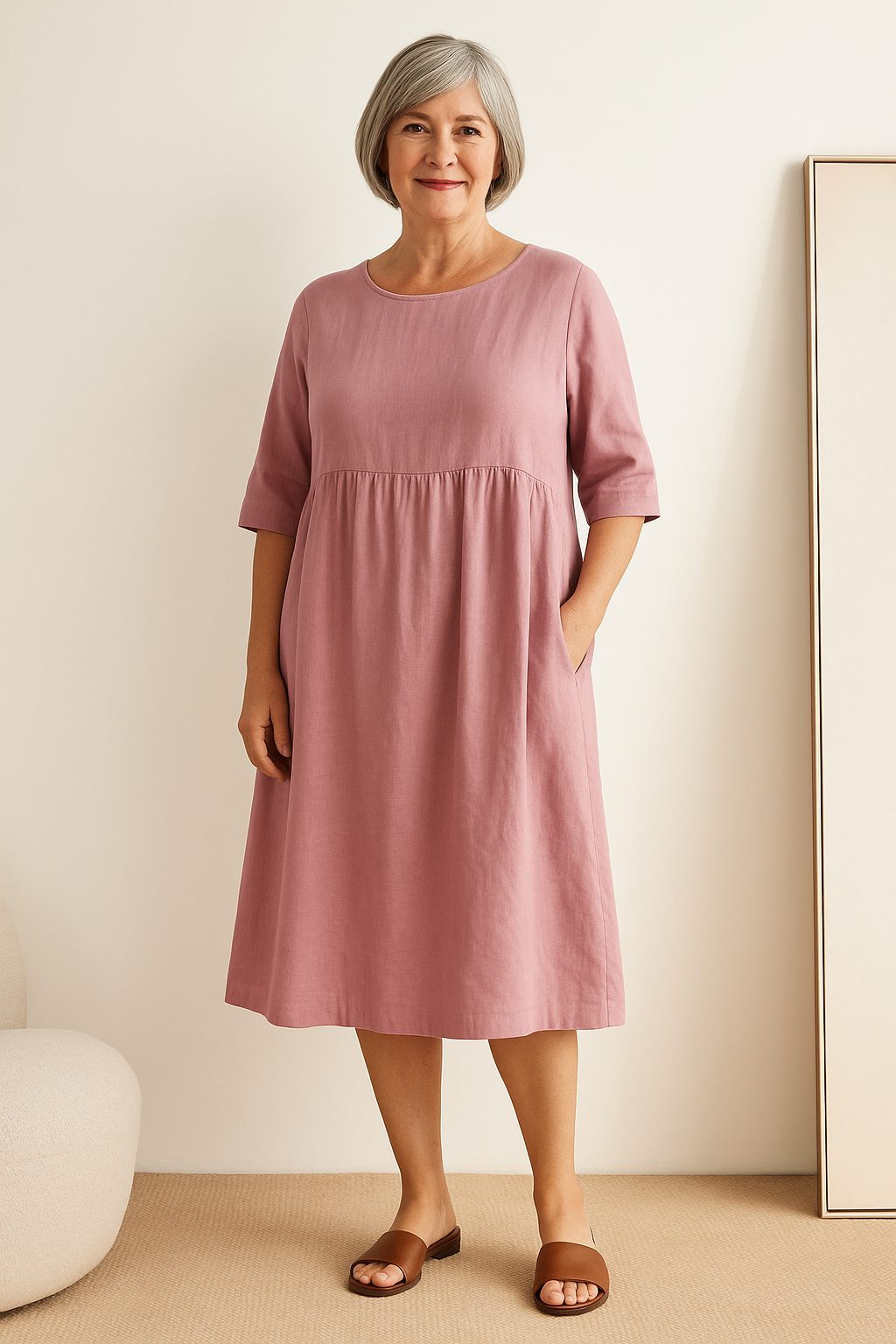 Damen Leichtes Baumwollkleid | Midi