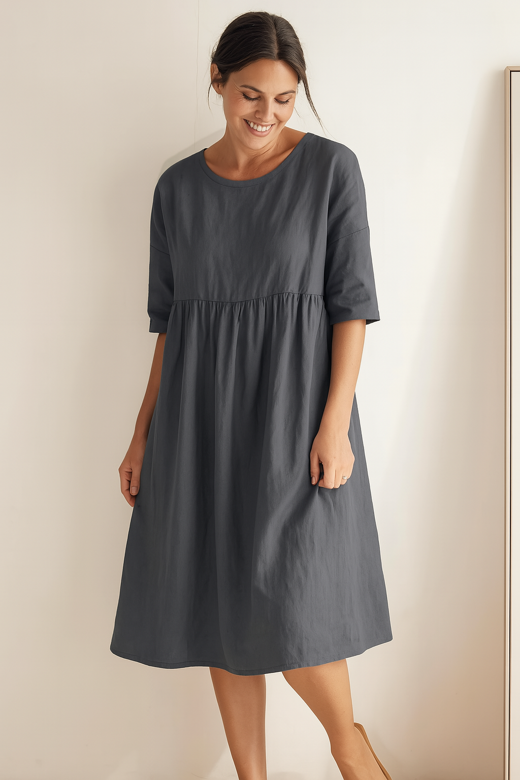 Damen Leichtes Baumwollkleid | Midi