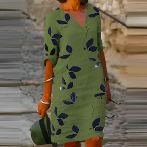 Bea | Sommerkleid Mit Blätterprint Und Femininer Silhouette