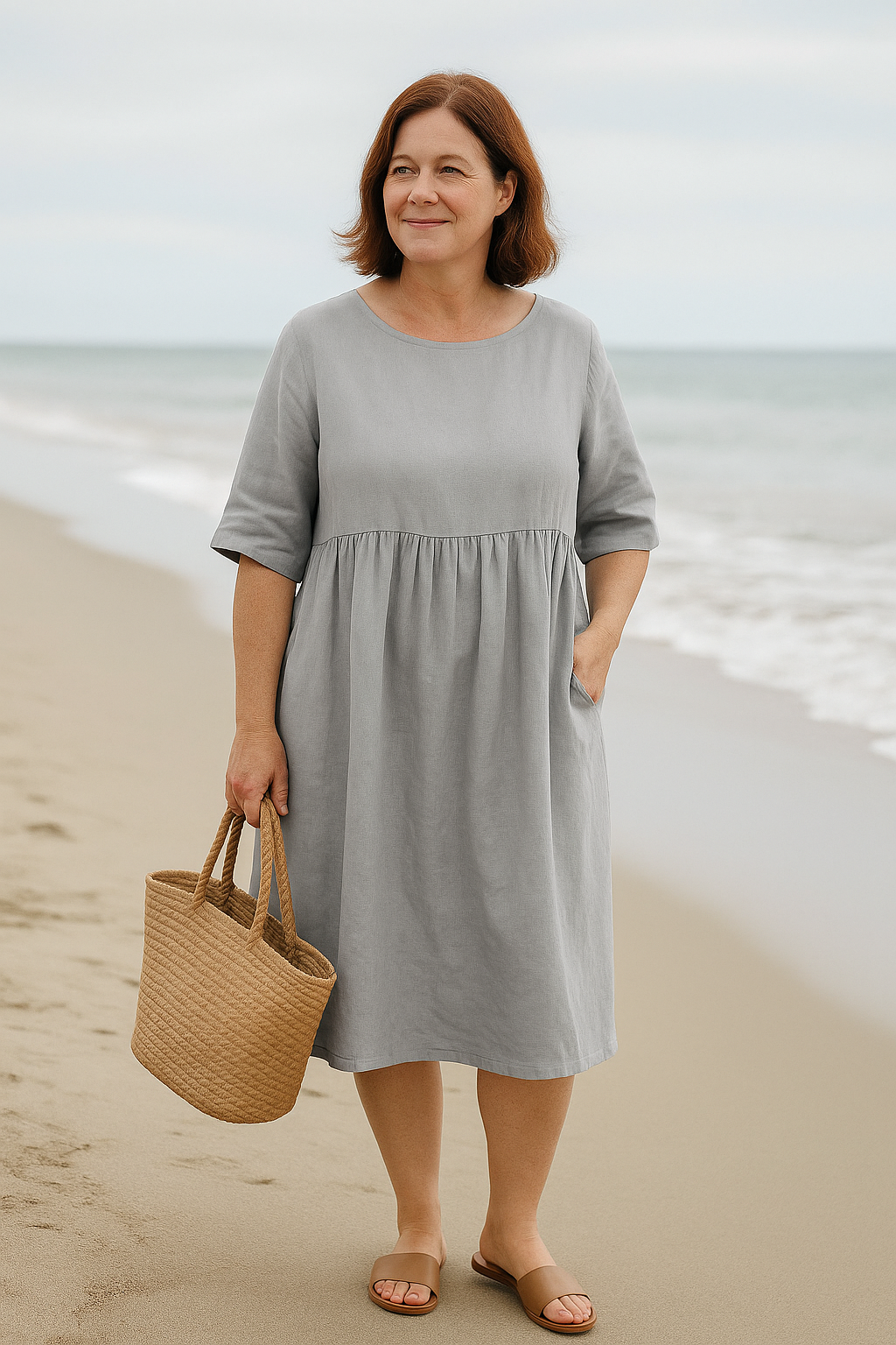 Damen Leichtes Baumwollkleid | Midi
