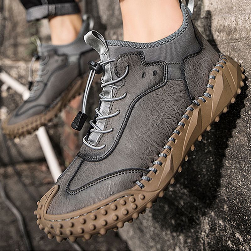 Baskets Décontractées En Cuir Cousues À La Main Pour Hommes