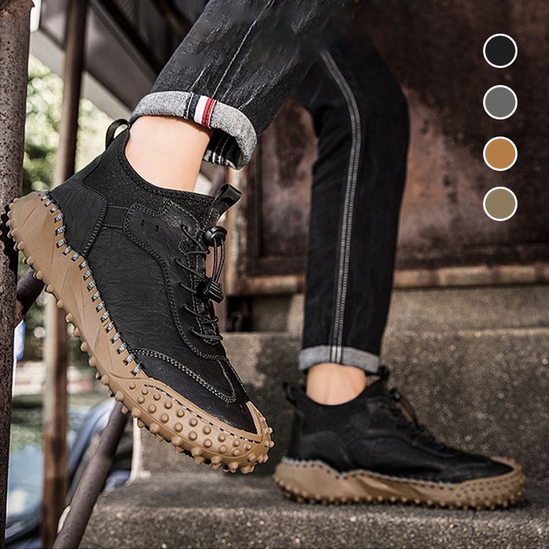 Baskets Décontractées En Cuir Cousues À La Main Pour Hommes