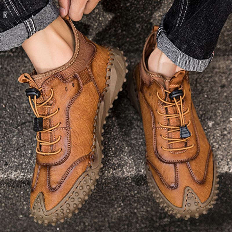 Baskets Décontractées En Cuir Cousues À La Main Pour Hommes